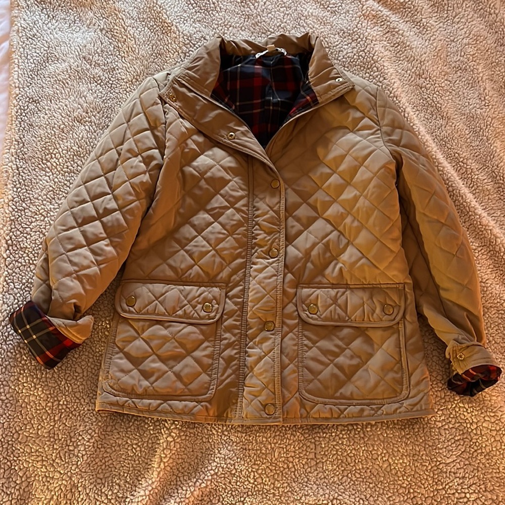 Madewell Quilted Tan Jacket with Plaid Lining